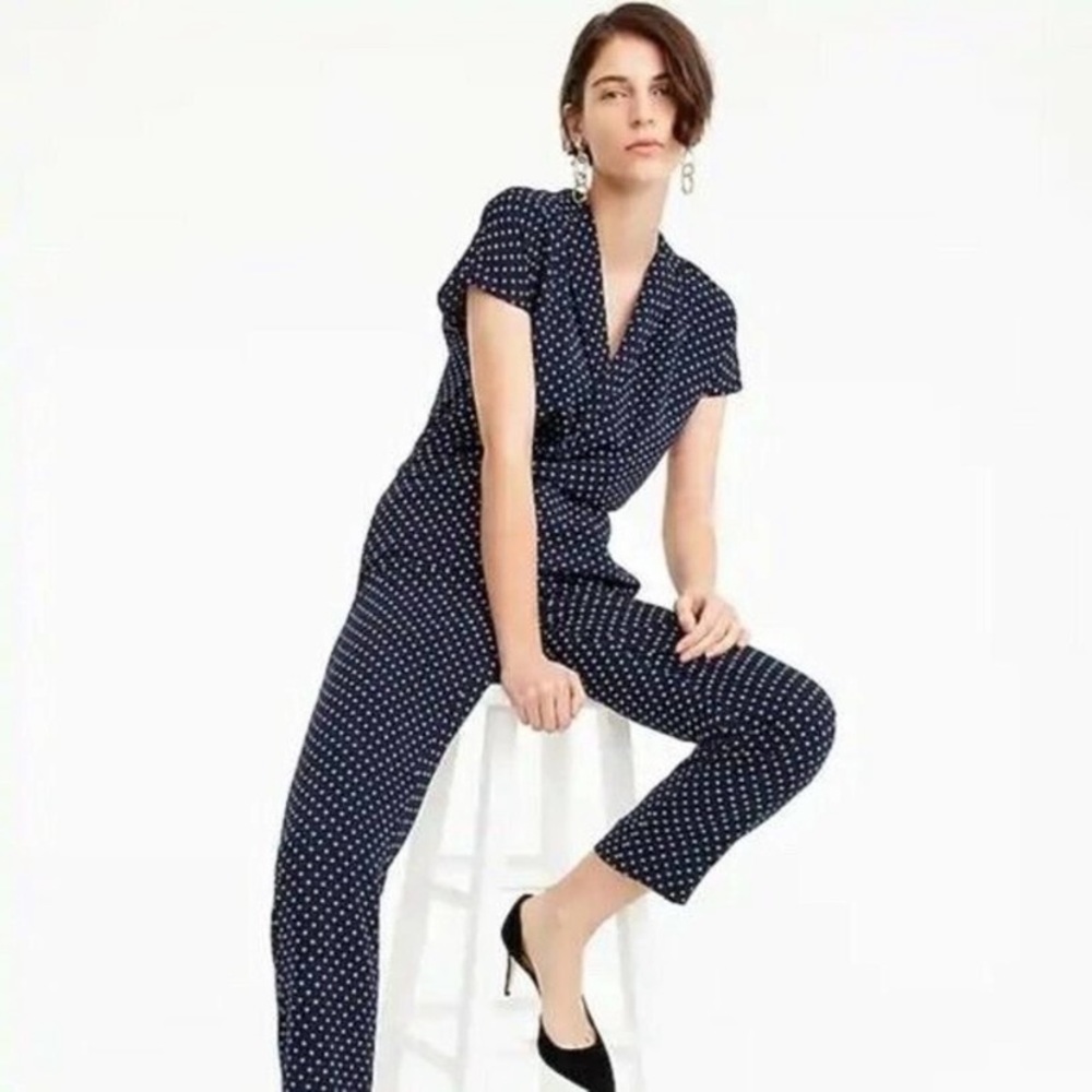 J. Crew Navy Pindot Jumpsuit